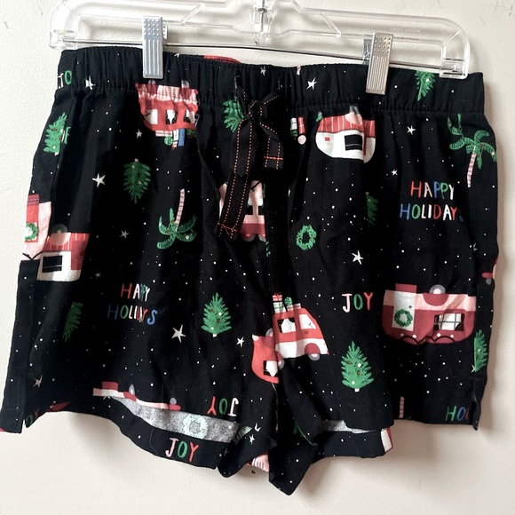 Old Navy Womens Black Holiday Pajama Shorts Cotton Flannel Drawstring NWOT Small - Picture 1 of 8